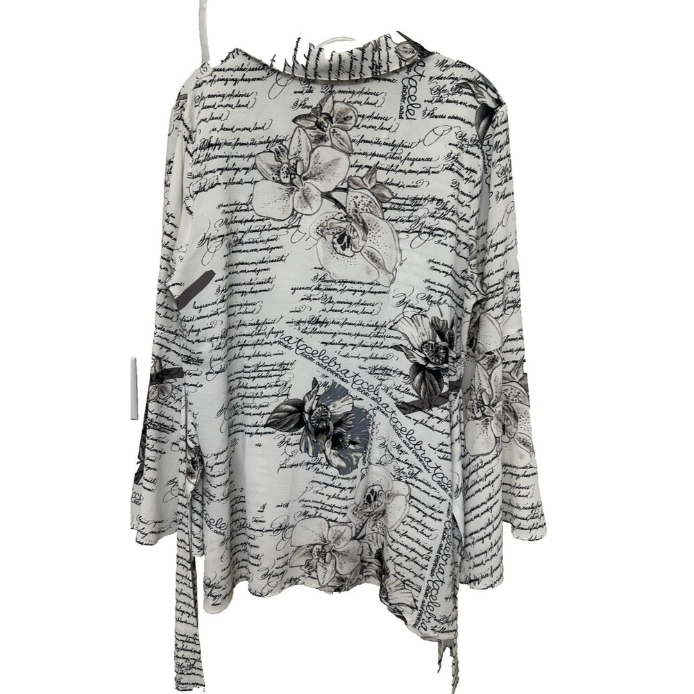 Mishca Floral Script Print Blouse Size Large - Picture 2 of 9